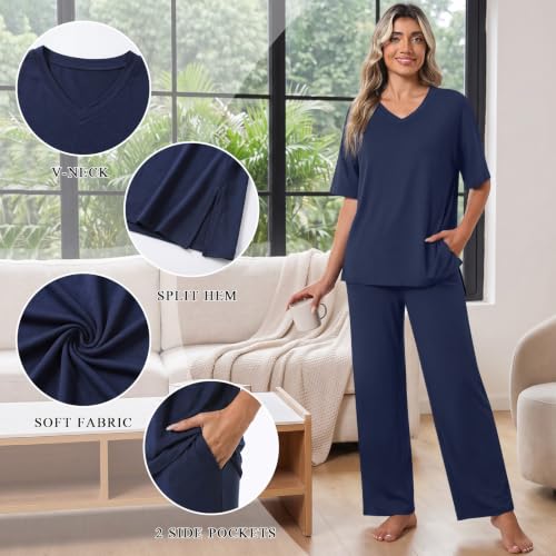 Aodemo Lounge Sets for Women 2 Piece Pjs Fall Pajamas Postpartum Outfits - color: Spotted Blue, size: XX-Large