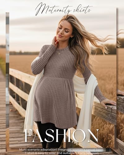 3 Pack Maternity Shirts Long Sleeve Ribbed Sweaters - color: Coffee, Apricot, Black, size: X-Large