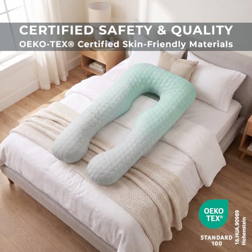 U Shaped Pregnancy Pillow Quilted Honeycomb 55 in Sage Ombre - color: Quilted – Sage Ombre