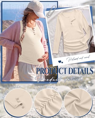 Maternity Long Sleeve Shirt Pregnancy Top - color: Apricot, size: Large