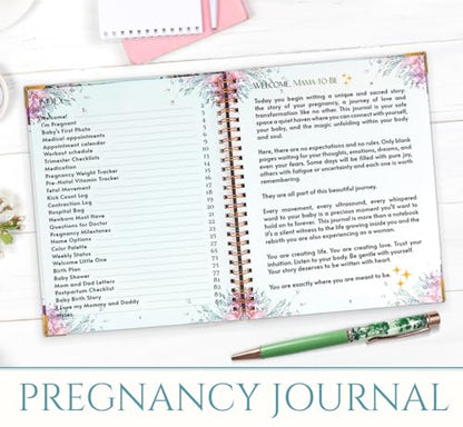 Pregnancy Journal for First Time Moms – Memory Book & Planner with Floral Pen, Weekly & Monthly Pregnancy Tracker, Baby Keepsake Book, Gift for Expecting Moms