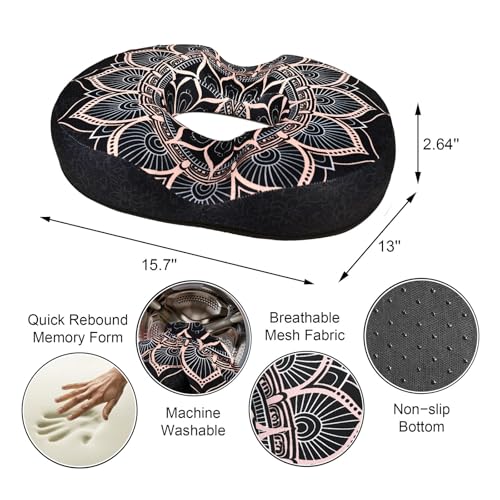 Donut Pillow for Hemorrhoids Seat Cushion for Tailbone Pain Relief - color: Mandala Black