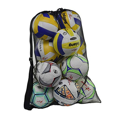 Heavy Duty Mesh Ball Bag, Drawstring Sport Equipment Storage Bag - color: Black-XL