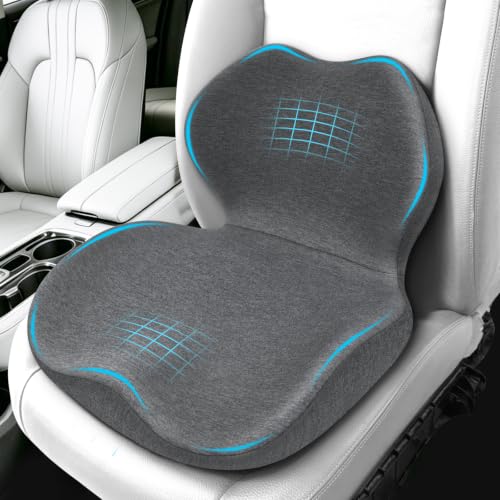Memory Foam Car Seat Cushion with Lumbar Support Pillow,Driver Seat Cushion - color: Grey