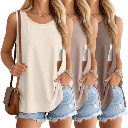 Huukeay 3 Pack Women's Oversized Nursing Tank Tops - color: Cream, Mocha, Light Camel, size: Large