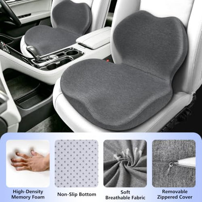 Memory Foam Car Seat Cushion with Lumbar Support Pillow,Driver Seat Cushion - color: Grey
