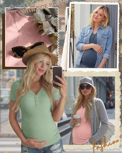 3 Pack Women's Maternity Shirts - color: Haze Blue, Light Pink, Gray Green, size: XX-Large