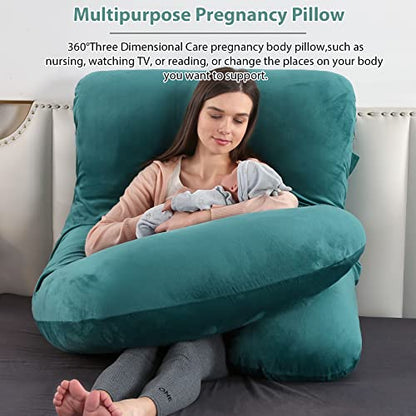 BATTOP Pregnancy Pillows for Sleeping- U Shaped Full Body Maternity Pillow, Pregnancy Pillow for Side Sleepers with Removable Cover, Supports Back, Hips, Belly & Legs (Dark Green) - color: Dark Green