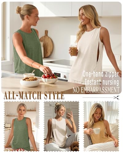 3 Pack Women's Nursing Tank Tops - color: Ginger Yellow, Sage Green, Cream, size: Medium