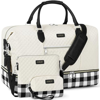 ITIEZY Weekender Bag for Women 21.5" Travel Duffel Large Carry On Bag 3PCS - color: 8d-Black