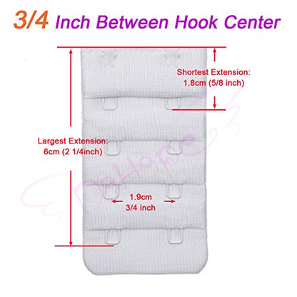 Ultra Soft Bra Extender Band Breathing Room 4 Rows Hook & Eye Extension Strap - color: 2 Hooks - 3/4 Inches Between Hook Centers (3pcs/Pack)