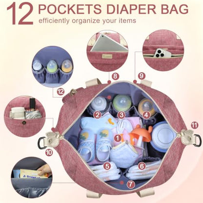 Pritent Diaper Bag Tote Waterproof Maternity Baby Bags with Pacifier Case - color: Red, size: Large
