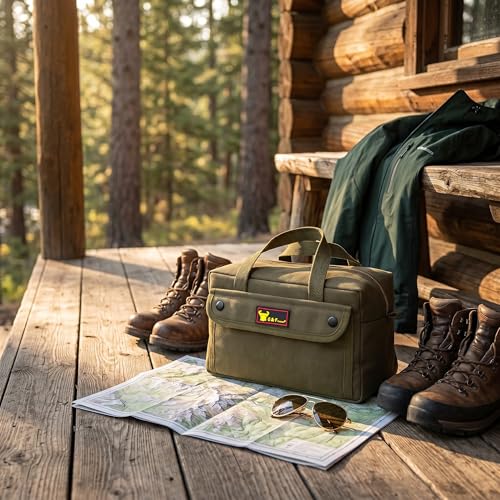 Waxed Canvas Compact Military Duffle Bag, 11 x 7 x 6 In, Water-Resistant - color: Olive Green