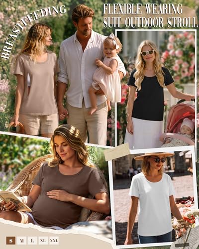 Ficerd 4 Pack Women's Maternity Nursing Shirts - color: Khaki, Brown, White, Black, size: Small