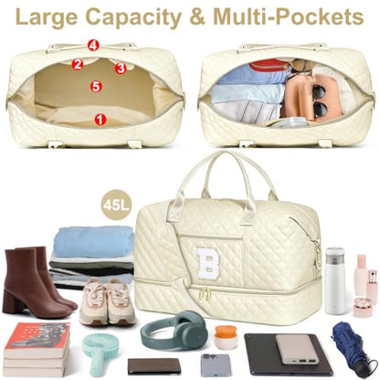 Personalized Travel Duffle Weekender Bag Graduation Birthday Gift for Her - color: Beige, style: B
