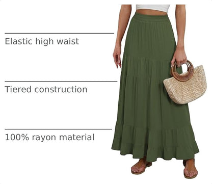 ANRABESS Women’s Summer Flowy Maxi Skirts with Pockets - color: Dark Green, size: Medium