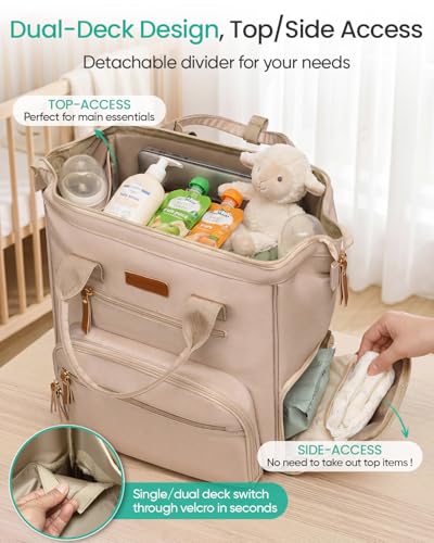 Qualyphant Extra Large Breast Pump Bag & Insulated Cooler, Dual-Deck Design - color: Khaki