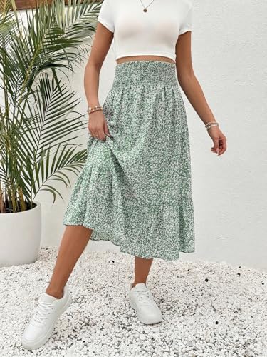 OYOANGLE Women's Maternity Skirt Boho Floral Midi Skirt Pregnancy Skirt - color: Light Green, size: Medium