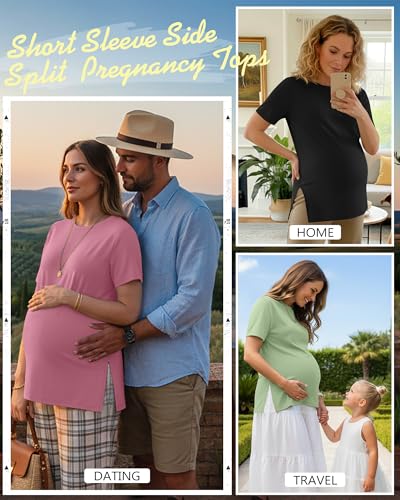 Ficerd 3 Pack Women's Maternity T Shirts - color: Black, Light Green, Pink, size: Small