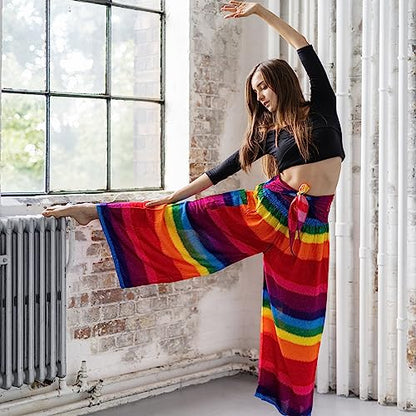 B BANGKOK PANTS Women's Boho Palazzo Pants - color: Rainbow, size: One Size