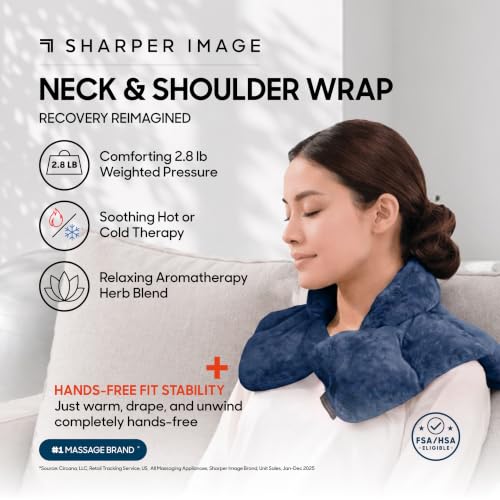 Sharper Image Heated Neck & Shoulder Wrap - Microwavable Warm & Cooling Plush Pad, Scented Aromatherapy (100% Natural Lavender & Herb Spa Blend), Pain Tension Headache Relief Therapy, Gift for Women - color: Navy, size: 1 Count (Pack of 1)