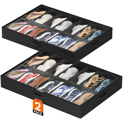 Lifewit Under Bed Shoe Storage Organizer Container, 2 Pack(14 Shoes Cells) - size: 14 Shoes Cells