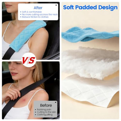 Amooca 2 Pack Seat Belt Covers Soft Shoulder Pad for Cars & Backpack - color: Light Blue