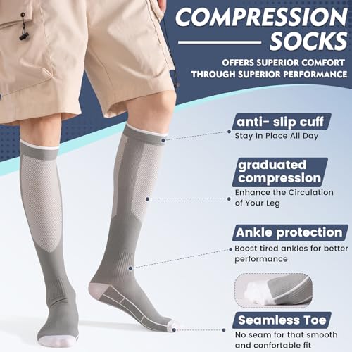 20-30mmHg Knee High Compression Socks for Women & Men - color: Gray, size: Large