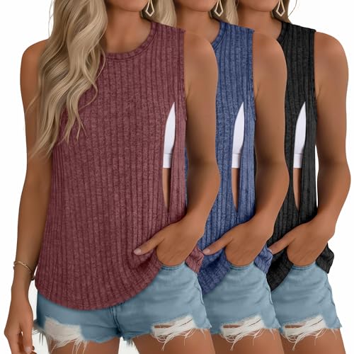 3 Pack Women's Nursing Tank Tops - color: Burgundy, Navy Blue, Black, size: Small