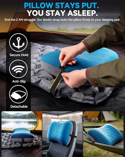 Hikenture Camping Pillow with Removable Cover, Ultralight Inflatable Pillow - color: Blue
