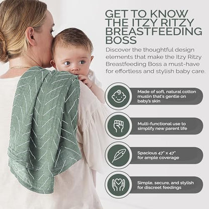 Itzy Ritzy Breastfeeding Boss Multi-Use Baby Wrap & Cover (Sage Mudcloth) - color: Sage Mudcloth, size: 47" x 47"