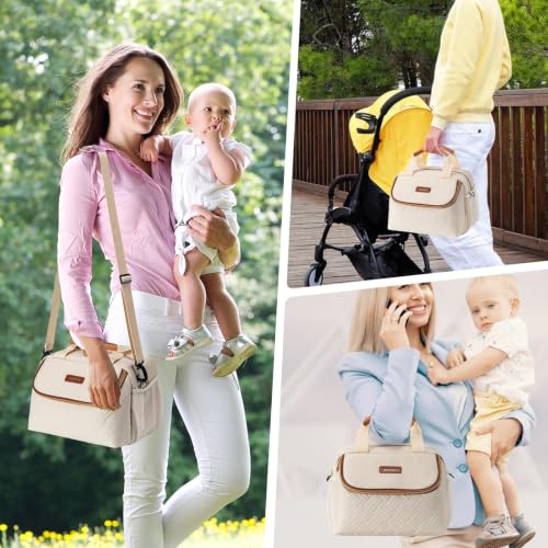 Breastmilk Cooler Breast Pump Bag with Ice Pack Fits 6 Bottles Up to 9 Oz - color: Cream