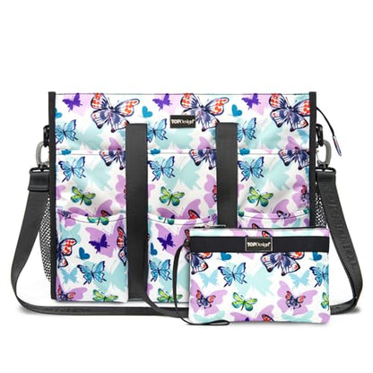 TOPDesign Utility Water Resistant Tote Bag with 22 Pockets, Zipper Closure - color: Butterfly, size: Large