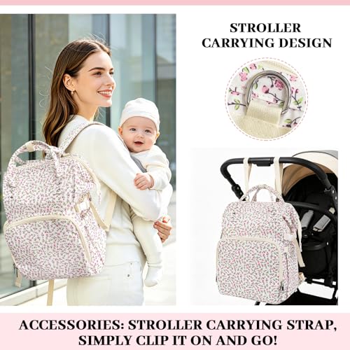 Diaper Bag Backpack,Baby Diaper Bag for Mom,Large Capacity Travel Nappy Bag - color: Pink