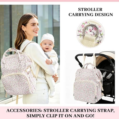 Diaper Bag Backpack,Baby Diaper Bag for Mom,Large Capacity Travel Nappy Bag - color: Pink