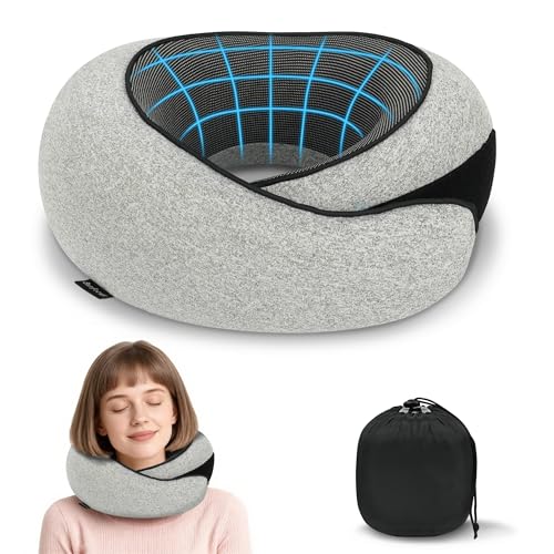 VENMATE Advanced Neck Travel Pillow | 100% Pure Memory Foam, Designed for The Comfort of Travel & Office, Travel Pillow for Plane, Car, Home, Work, Dark Grey - color: Grey