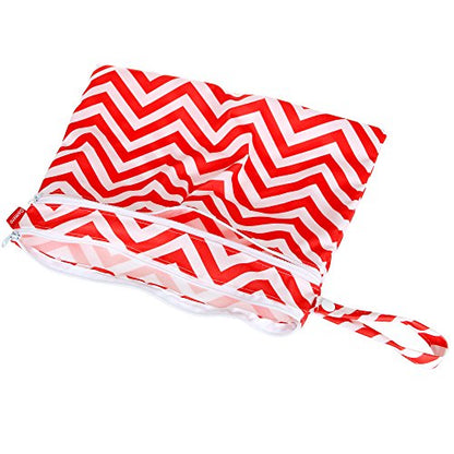 Damero 2Pack Waterproof Wet Bag, Reusable Wet Dry Bag Organizer for Travel, Beach, Diapers, Breast Pump Parts and Wet Swimsuits, Tree+Red Chevron