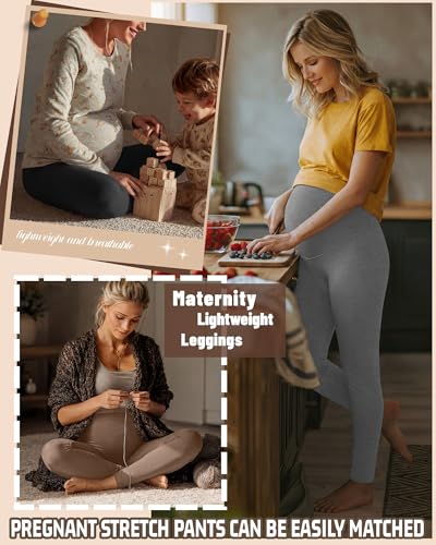 3 Pack Women's Maternity Pants Home Lounge Pajamas - color: Black, Heather Gray, Khaki, size: Large