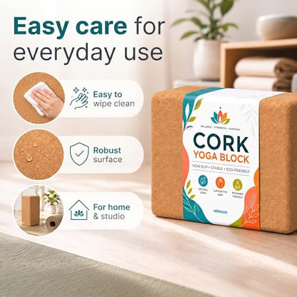 2 Pack Natural Cork Yoga Blocks, High Density Non-Slip Yoga Bricks for Pilates, Stretching, Balance and Flexibility Training - size: 9 x 6 x 3 Inch High Density