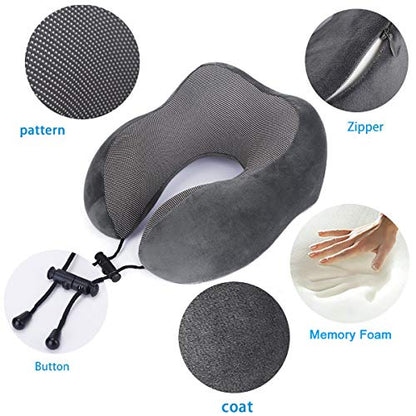 TALLGO Travel Pillow, Best Memory Foam Neck Pillow Head Support Soft Pillow for Sleeping Rest, Airplane Car & Home Use (Grey) - color: Grey