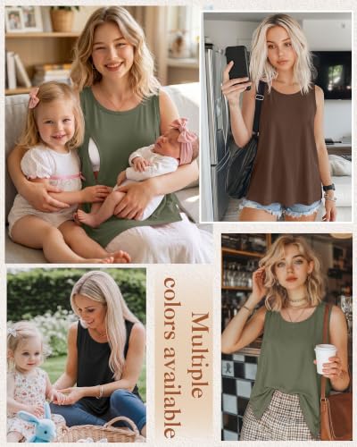 Huukeay 3 Pack Women's Oversized Nursing Tank Tops - color: Army Green, Brown, Black, size: Medium