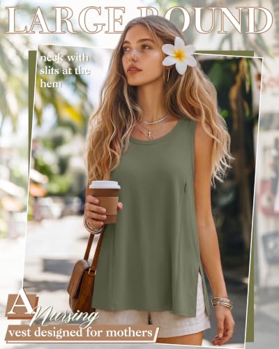 Huukeay 3 Pack Women's Oversized Nursing Tank Tops - color: Army Green, Brown, Black, size: Small