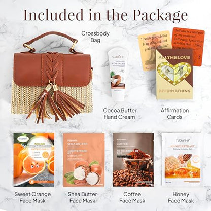 New Mom Gift Basket – Rattan Purse, Affirmation Cards, Facial Masks, Lotion in-a-Multi-App