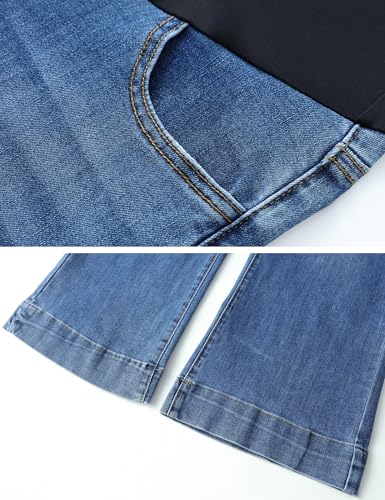 Foucome Women's Maternity Jeans Wide Leg Pregnancy Capris - color: Dark Blue, size: Small