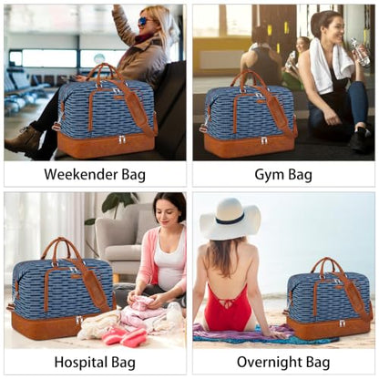 TIBES Travel Weekender Bag for Women, Overnight Bag with Shoe Compartment - color: T-Dark Blue