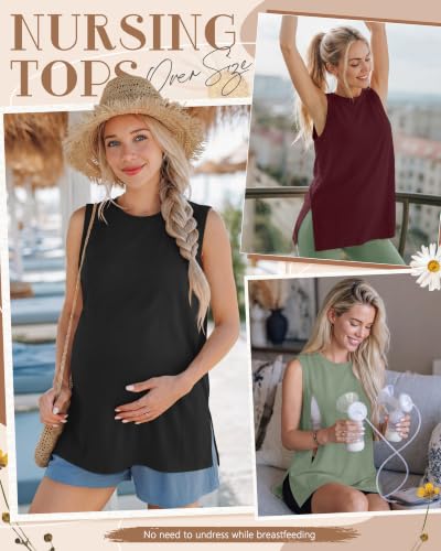 Ficerd 3 Pack Women's Nursing Tank Tops - color: Light Green, Wine Red, Black, size: X-Large