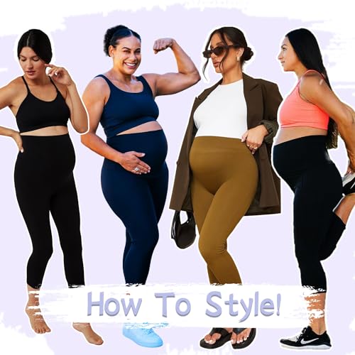 GROTEEN 3 Pack Maternity Leggings with Pockets Over Belly Yoga Pants - color: 04-black/Light Blue/Turquoise Blue, size: Small