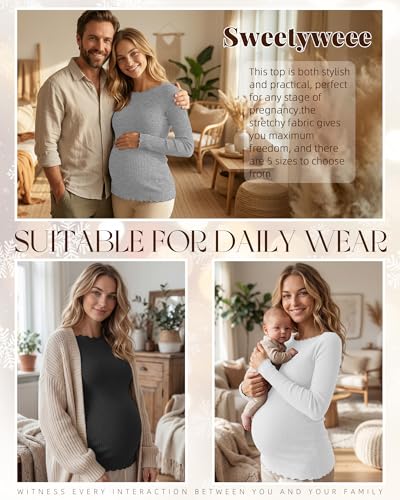 3 Pack Women's Maternity Long Sleeve Cotton Shirts - color: Black, White, Light Gray, size: Small