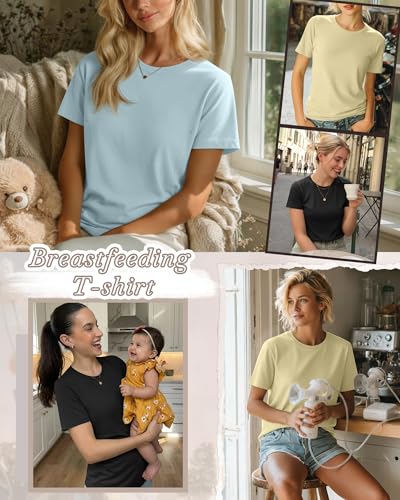 3 Pack Women's Nursing Shirts - color: Aqua Blue, Light Yellow, Black, size: XX-Large
