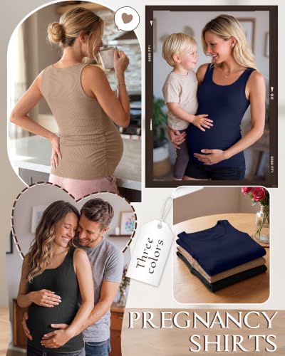 Riyiper 3 Pack Women's Maternity Tank Tops - color: Black, Light Brown, Navy Blue, size: Medium